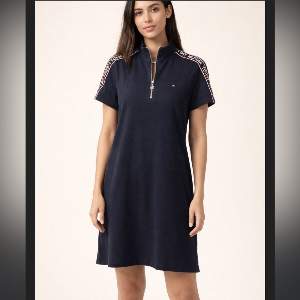 Tommy Hilfiger Vintage Quarter Zip Shirt Dress size Medium Y2K 90s